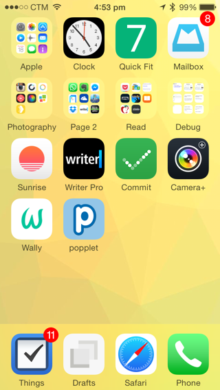 iOS homescreen with only 1 page of apps