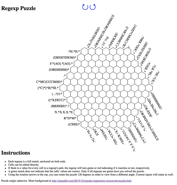 Screenshot of the Regular Expression Crossword Puzzle.