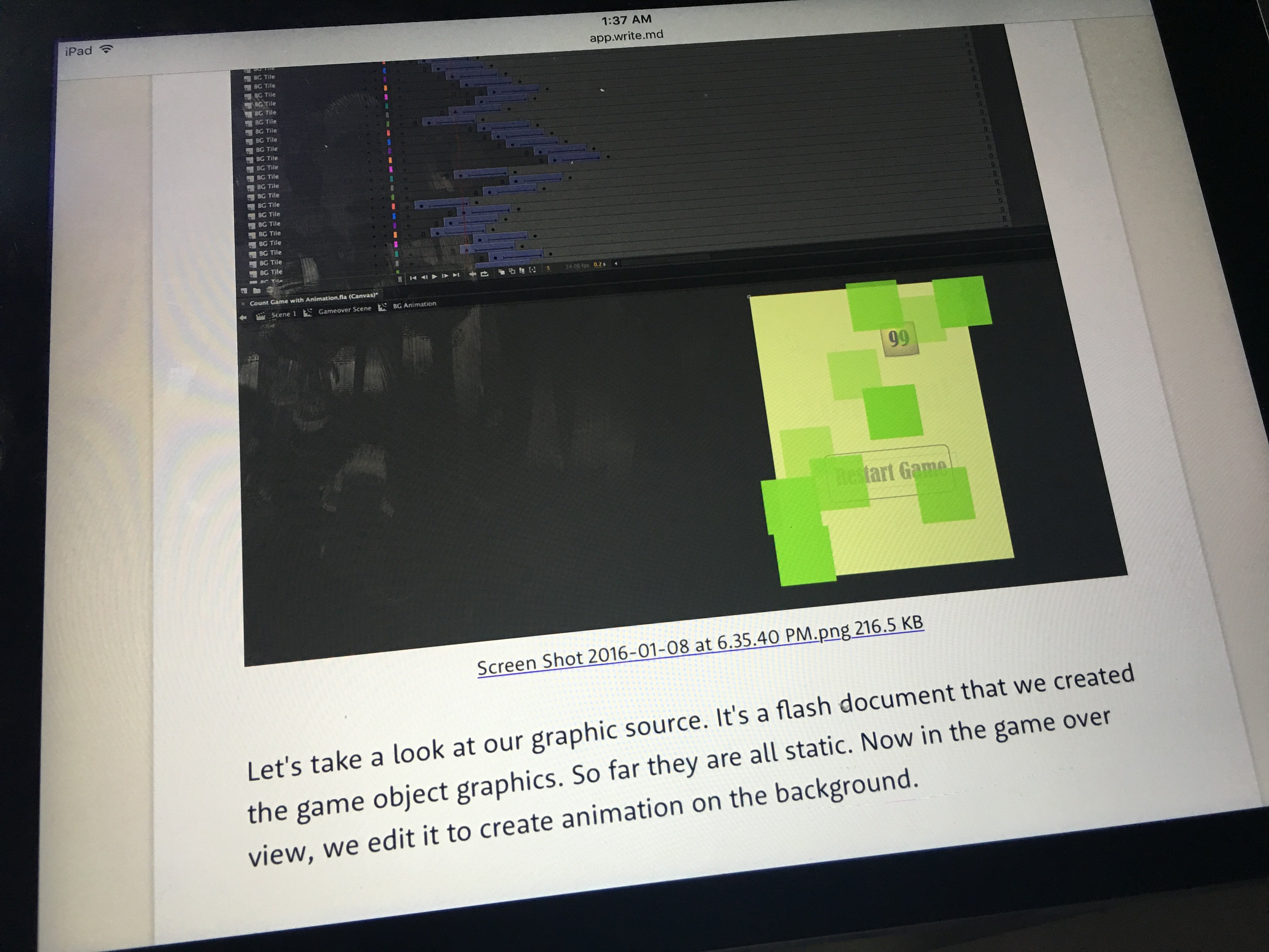 Writing on iPad. 