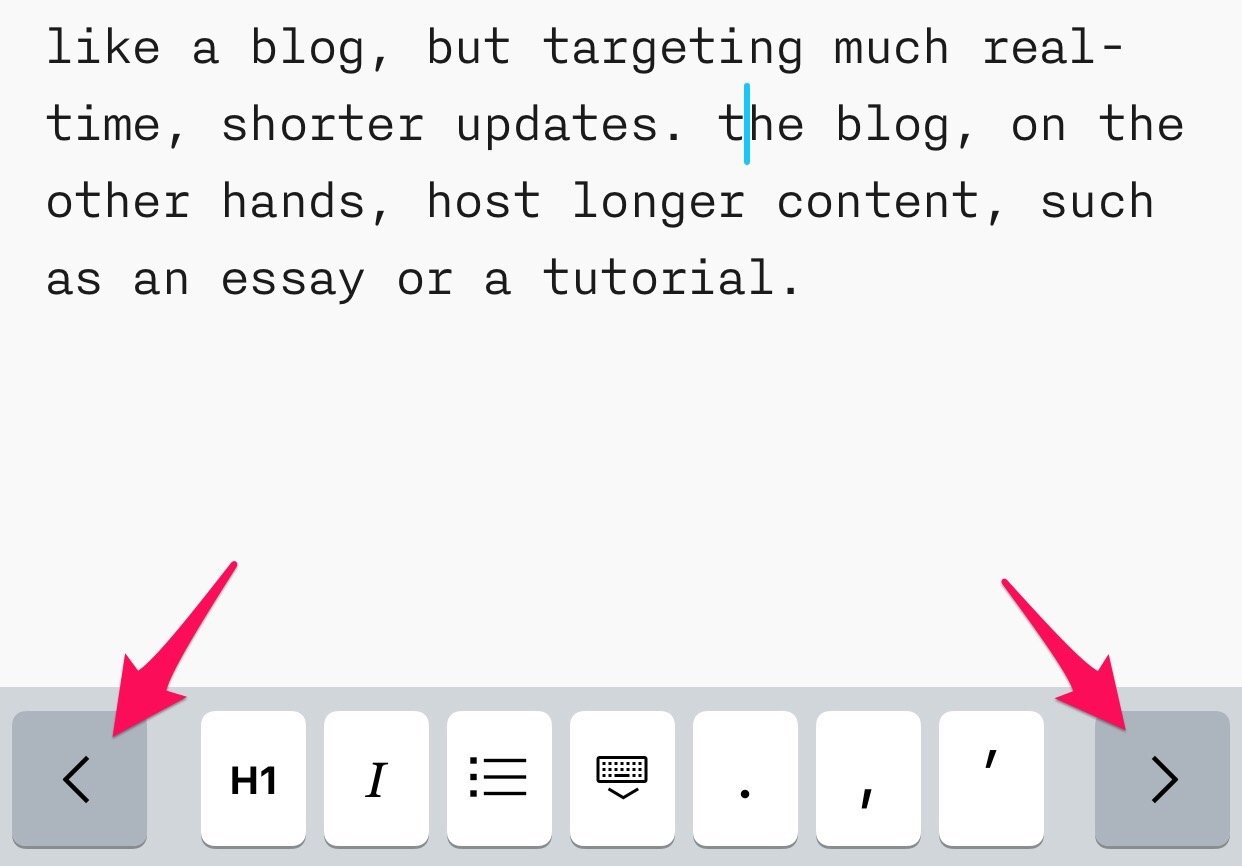 Left / Right cursor in iA Writer app