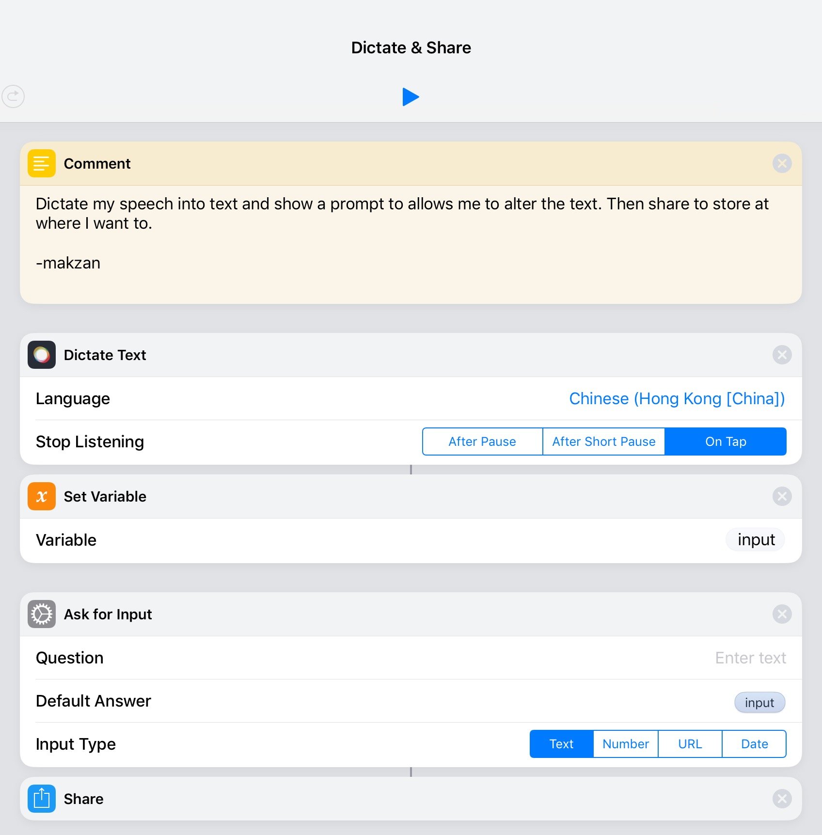 Dictate-and-share shortcut